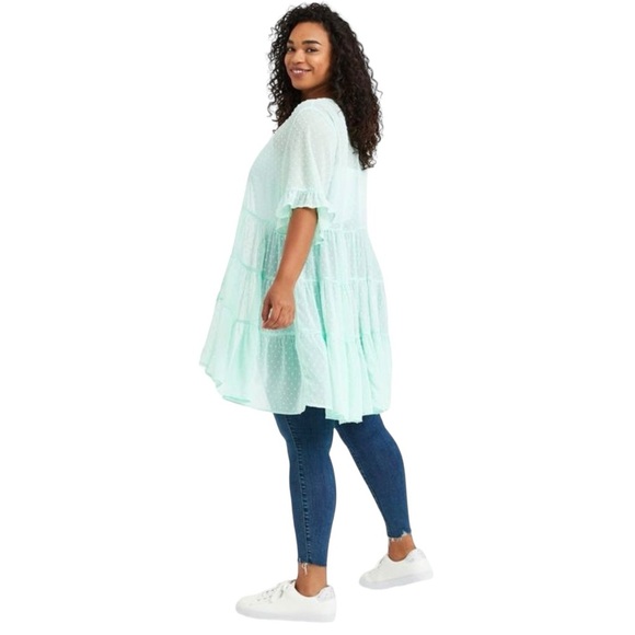 Torrid womens Clip Dot Ruffle Kimono - Green size L/12 - Picture 3 of 8